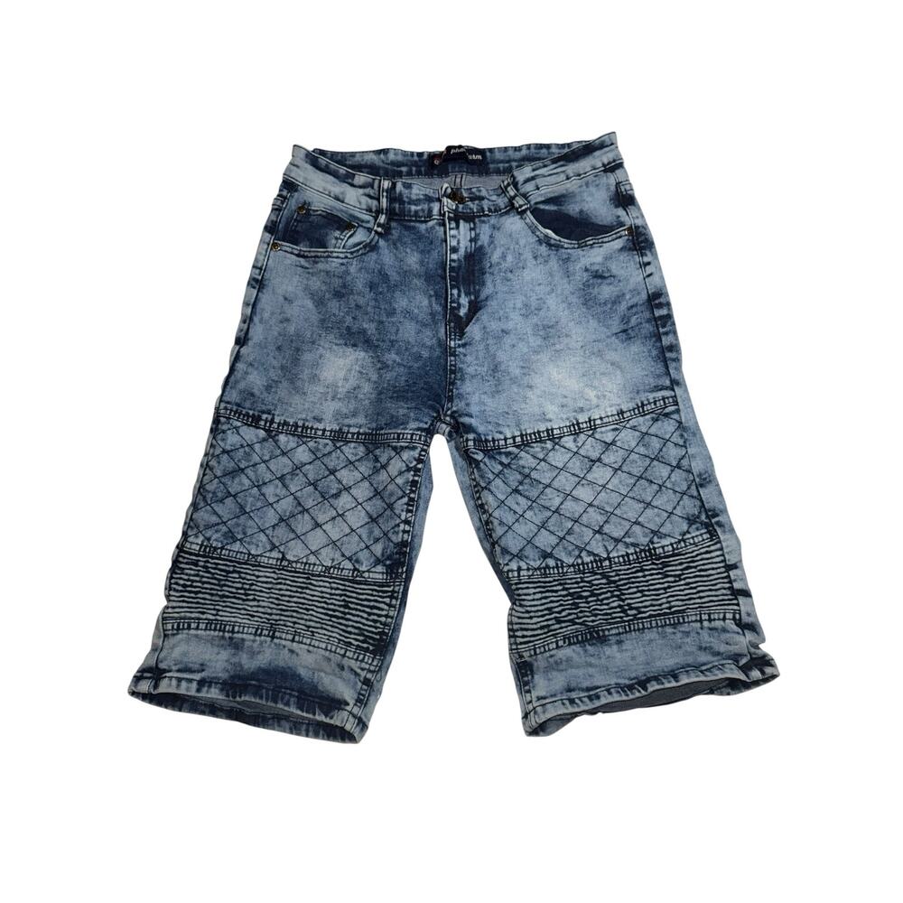Phat Farm Mens Moto Biker Denim Shorts Acid Wash Stretch Y2K Hip Hop Jorts SZ 30